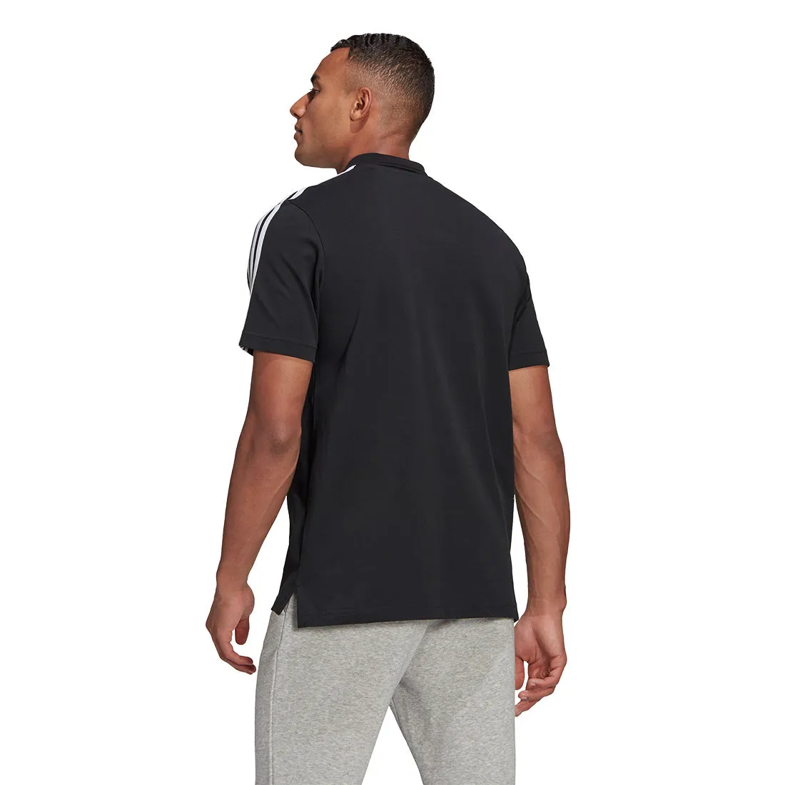 ADIDAS MEN AEROREADY ESSENTIALS PIQUAA EMBROIDERED SMALL LOGO 3-STRIPES POLO BLACK