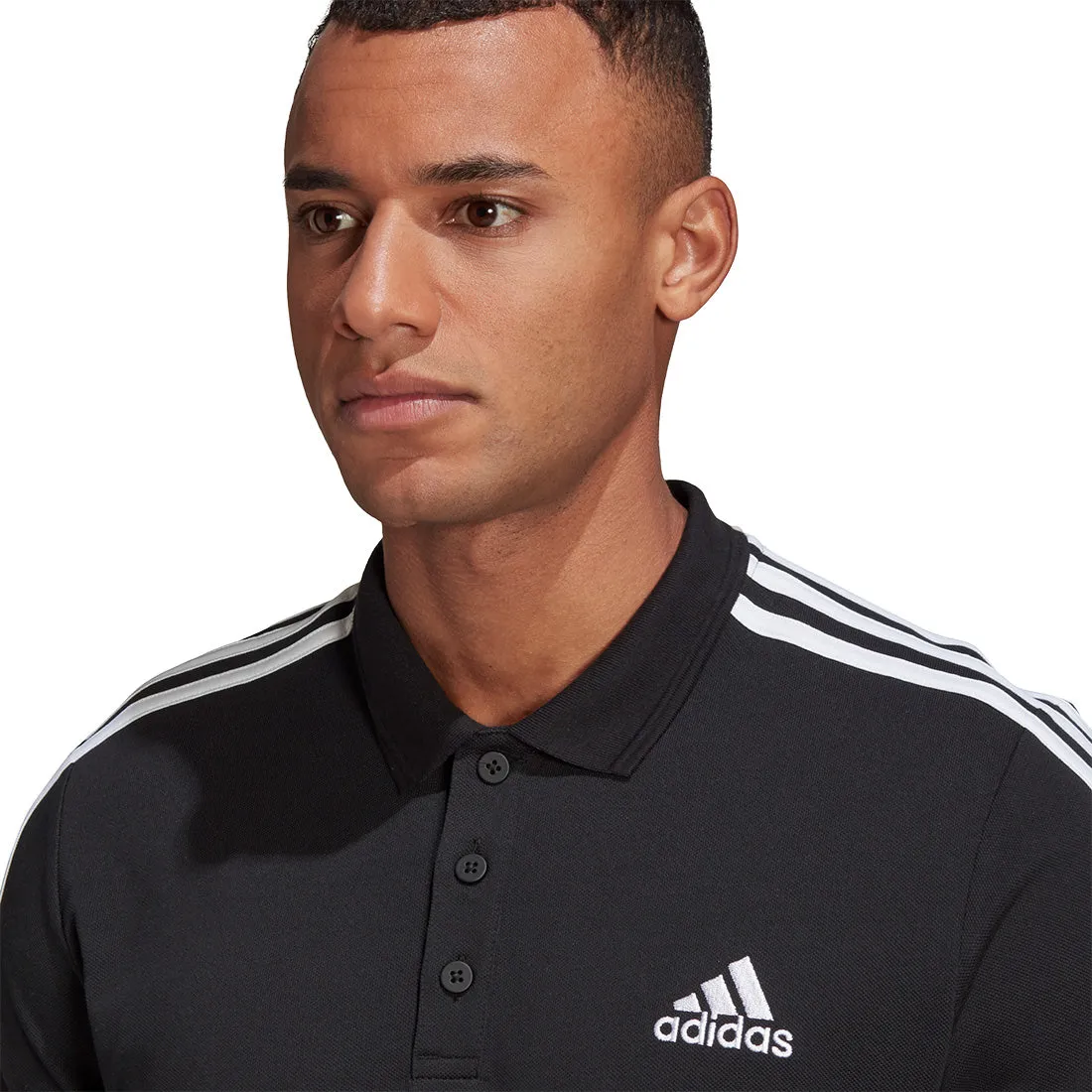 ADIDAS MEN AEROREADY ESSENTIALS PIQUAA EMBROIDERED SMALL LOGO 3-STRIPES POLO BLACK