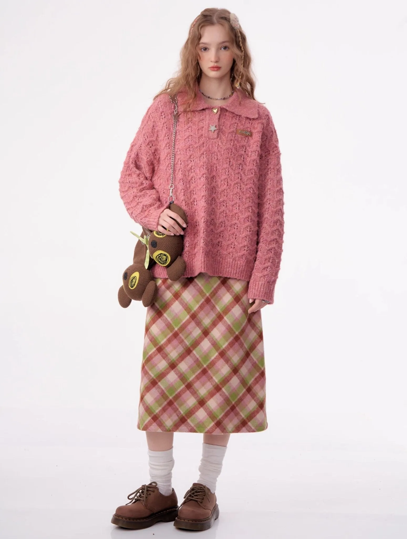 American Retro Gentle Hollow Texture Polo Collar Sweater ZIZ0009
