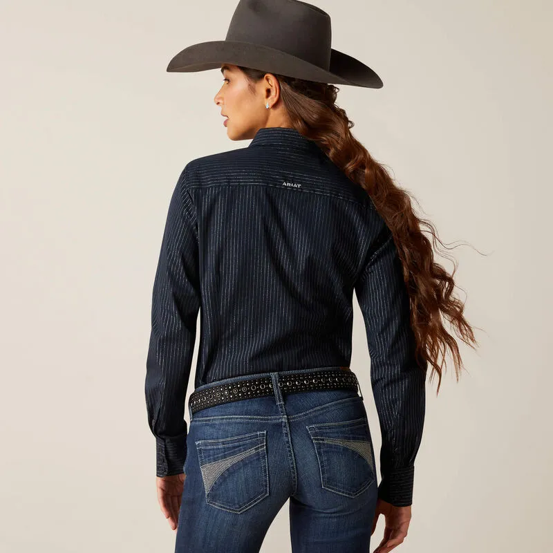 Ariat Women's Wrinkle Resist Kirby Stretch Long Sleeve Western Button Down Shirt in Salute/Silver Lurex (Available in Regular & Plus Sizes)