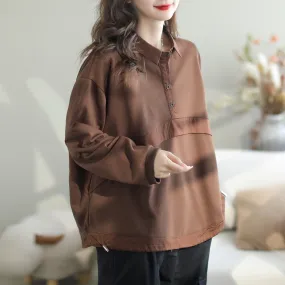 Autumn Loose Patchwork Cotton Polo Neck Sweater
