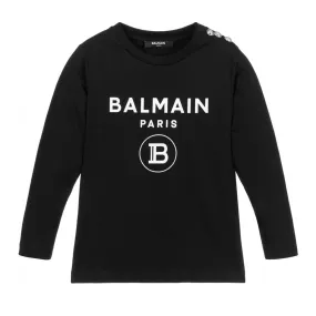 Balmain Kids Black Logo Print Long Sleeved T-shirt