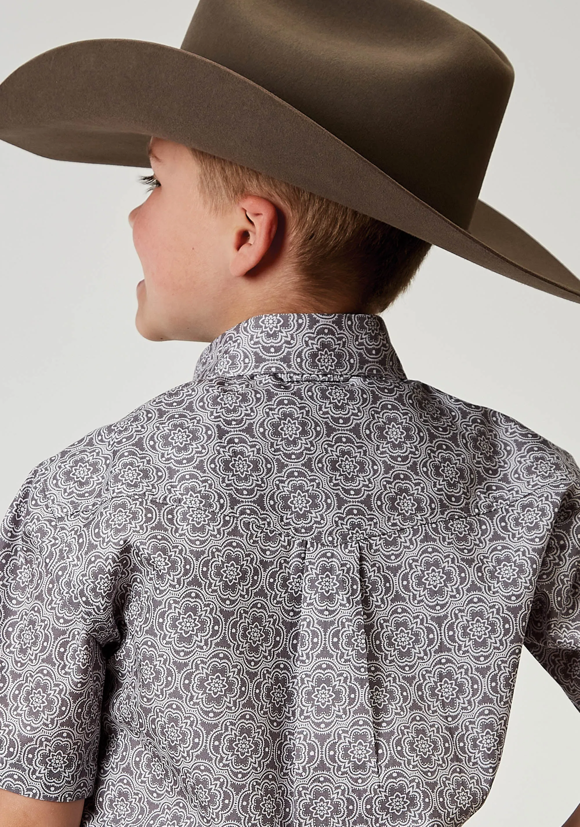 BOYS SHORT SLEEVE BUTTON SILVER MEDALLION WESTERN SHIRT
