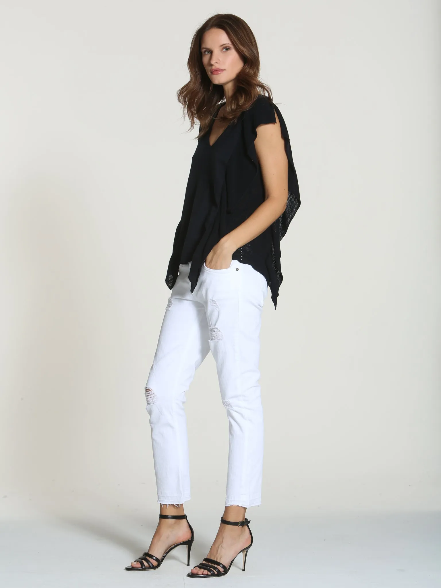 Cascade Ruffle Tank - Black