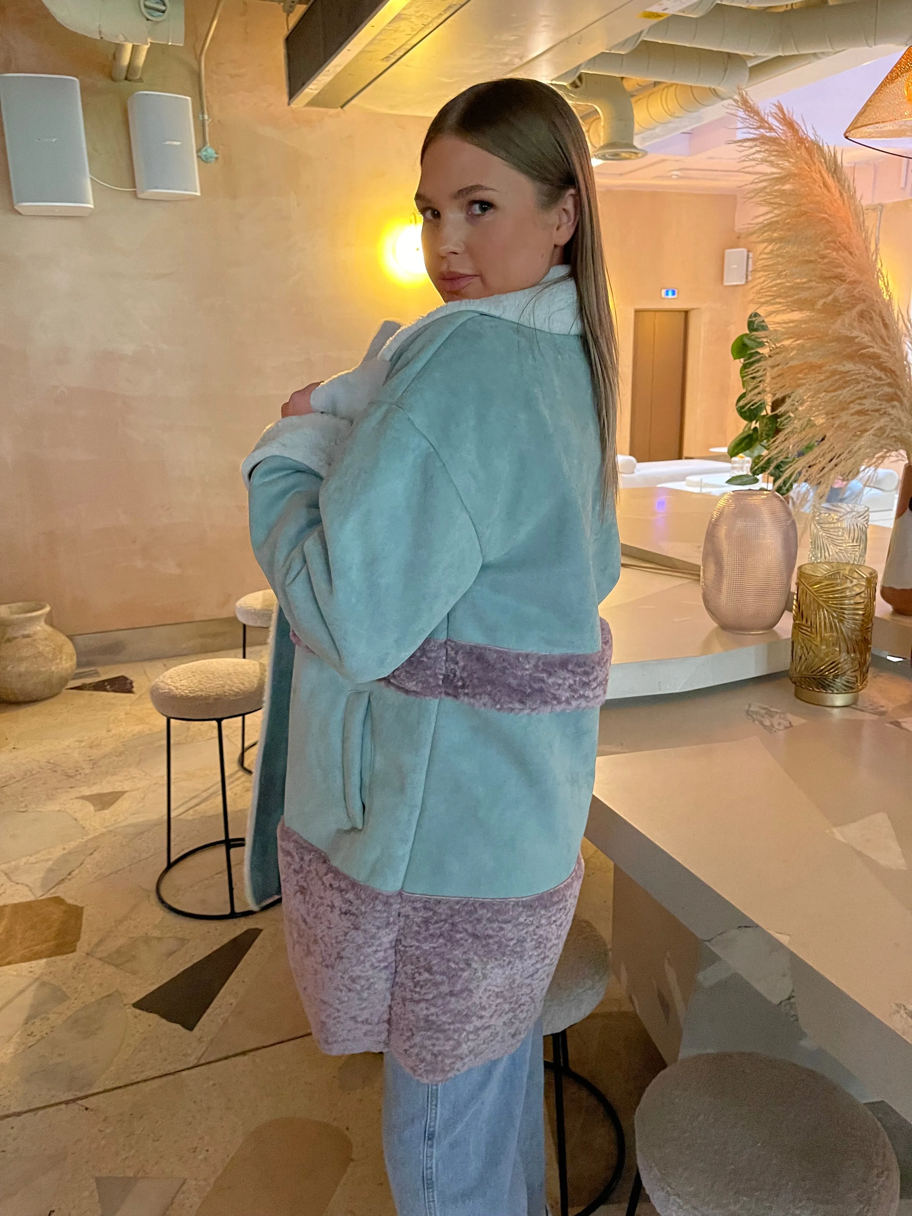 Glamorous Curve Seafoam Green Mauve Coat