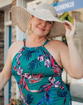 Green and Multi Colored Floral Halter Maxi Dress