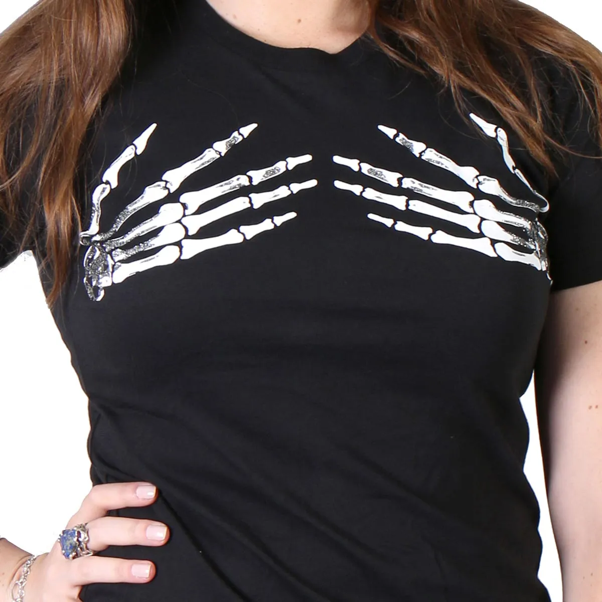 Hot Leathers GLR1012 Ladies Full Cut Skeleton Hands Short Sleeve