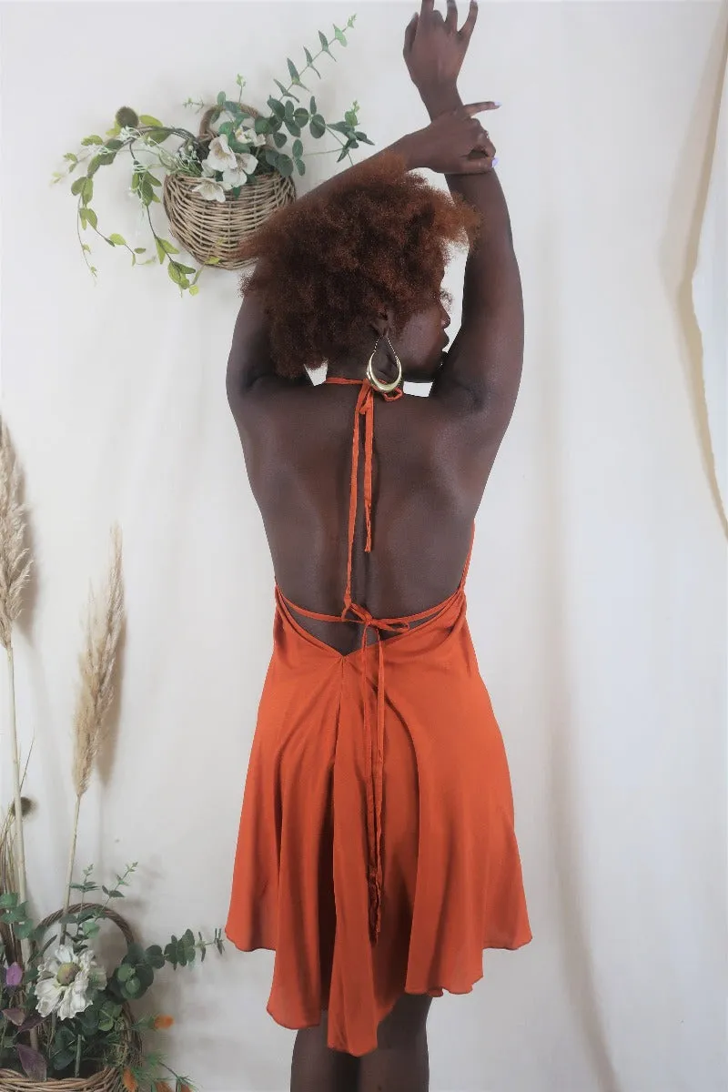 Khroma Medusa Mini Halter Dress in Burnt Orange  - Free Size