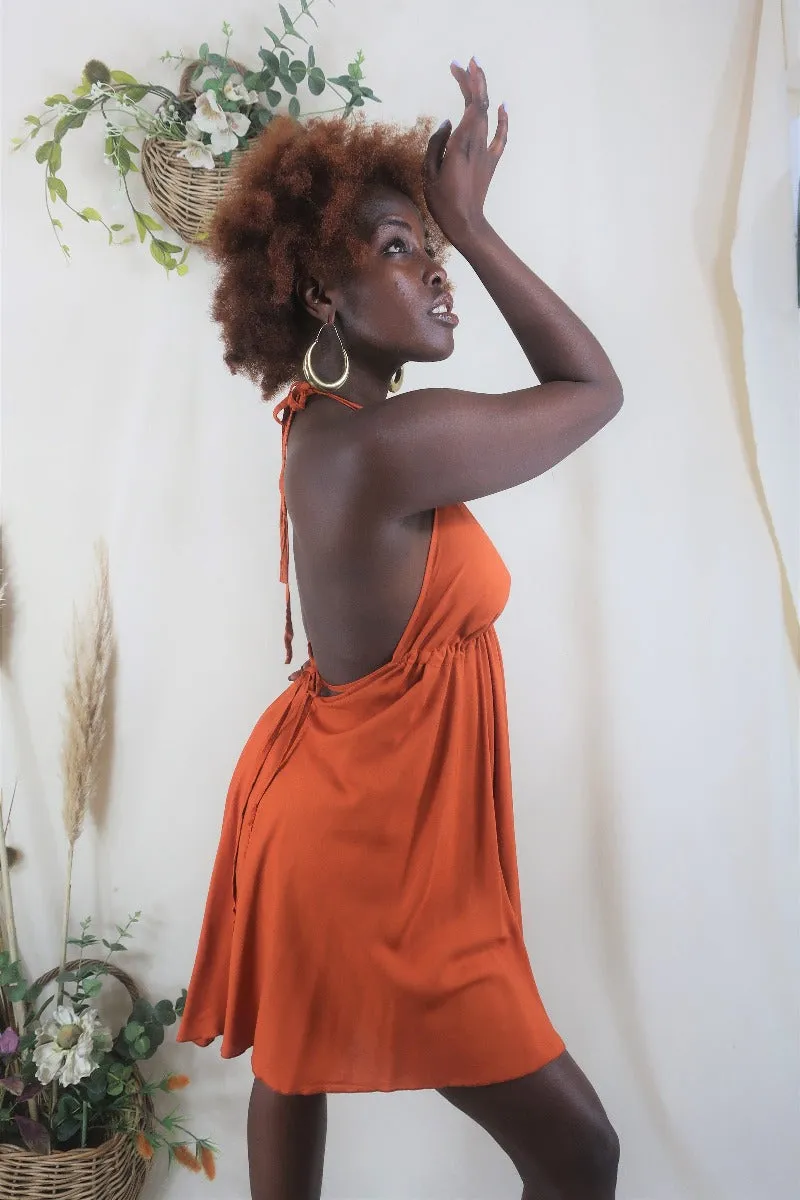 Khroma Medusa Mini Halter Dress in Burnt Orange  - Free Size