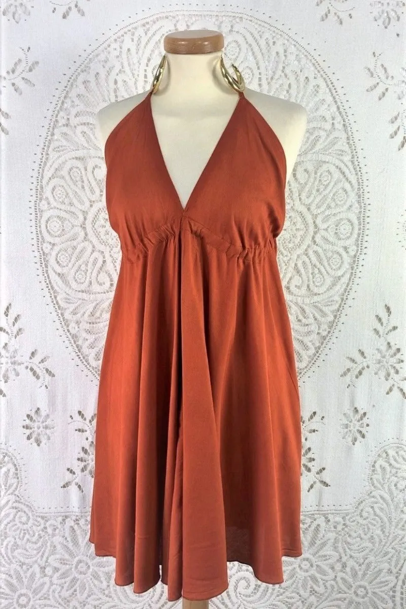 Khroma Medusa Mini Halter Dress in Burnt Orange  - Free Size