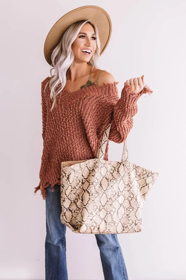Latte Meet Up Distressed Sweater In Rustic Rose