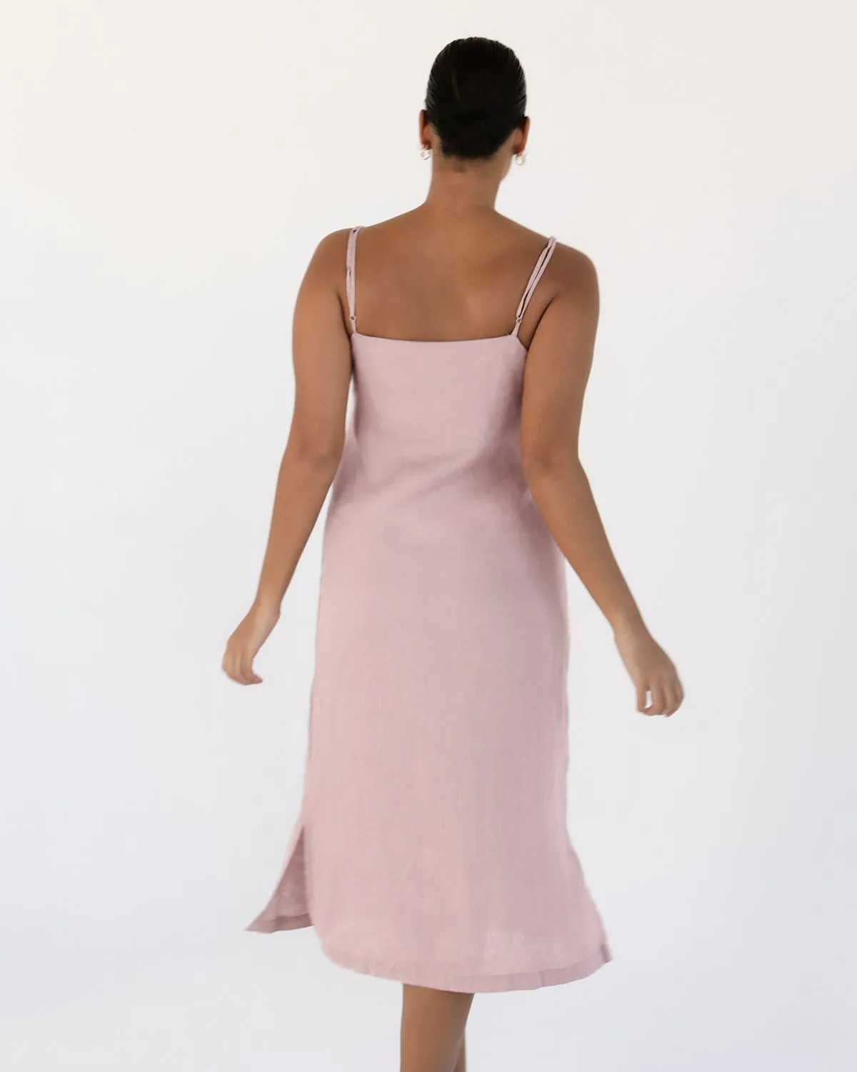 Lavender 100% French Flax Linen Midi Dress