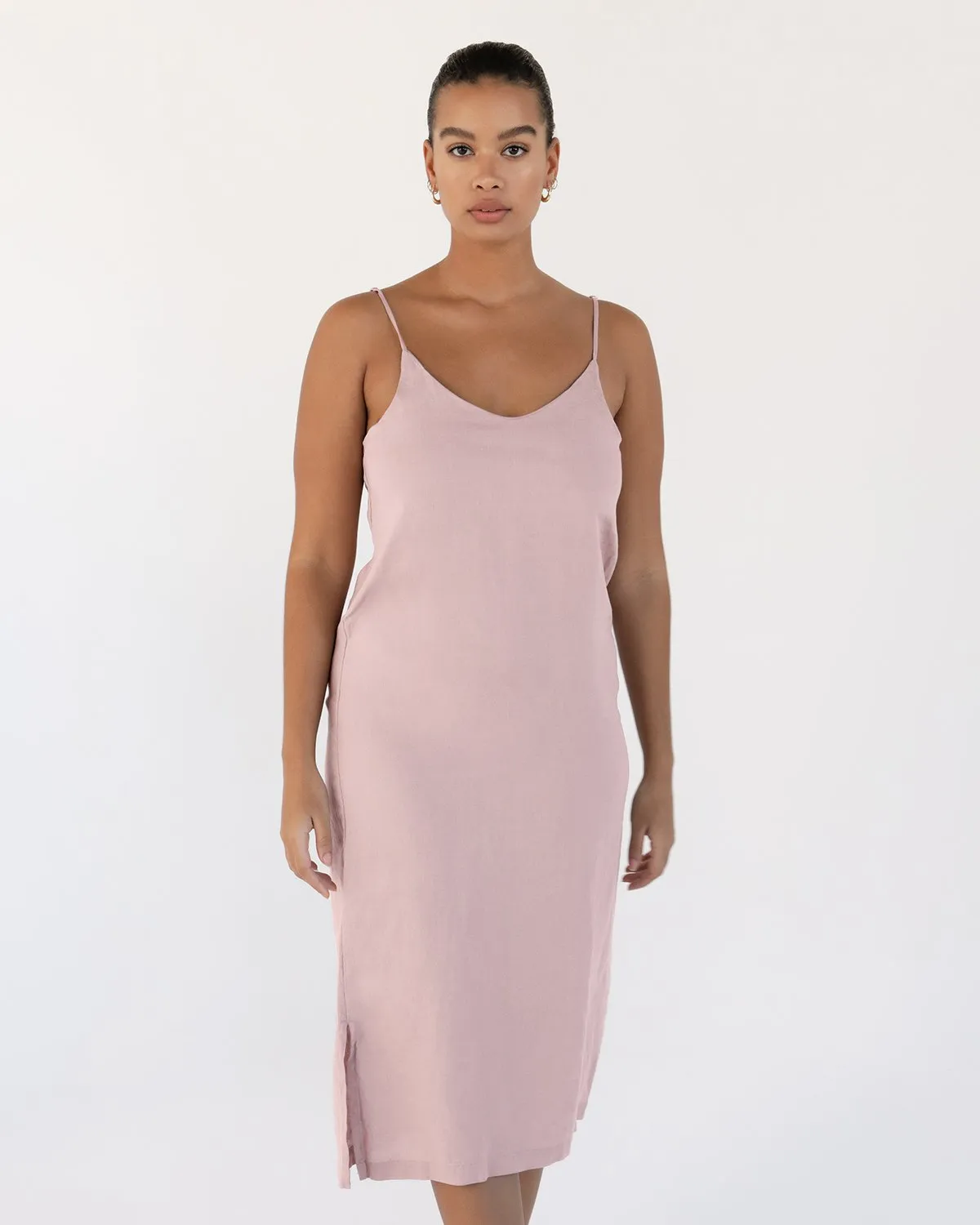 Lavender 100% French Flax Linen Midi Dress