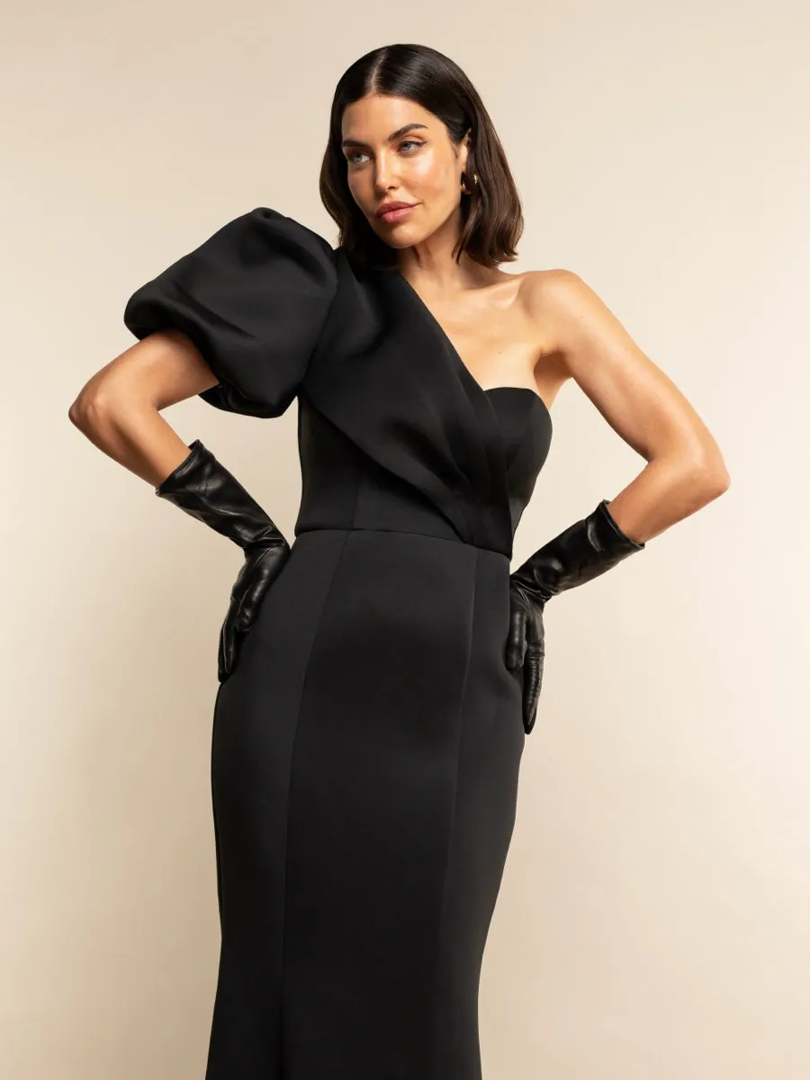 Leonora (black) - Italian cashmere lined 6-button length leather gloves