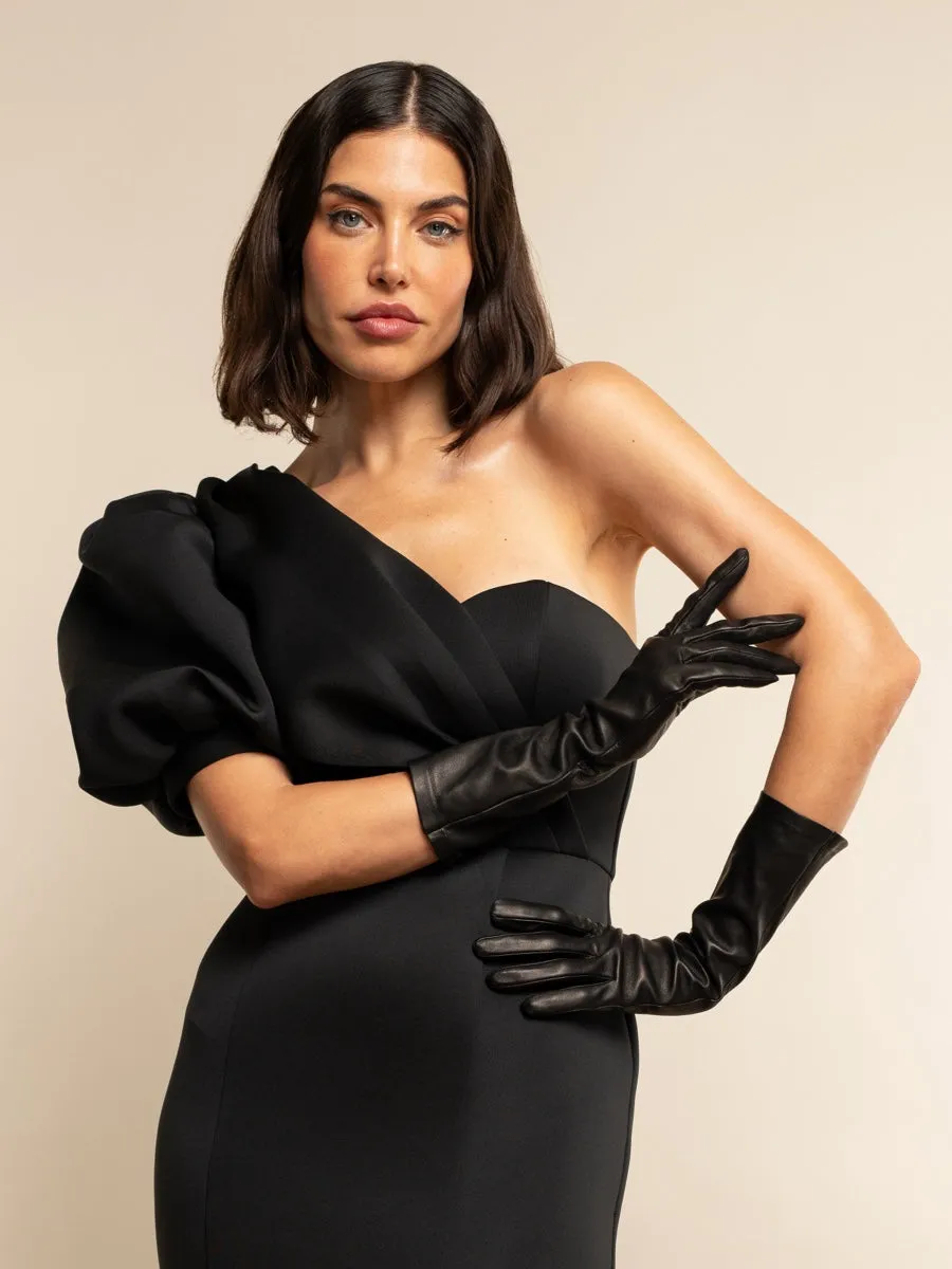 Leonora (black) - Italian cashmere lined 6-button length leather gloves
