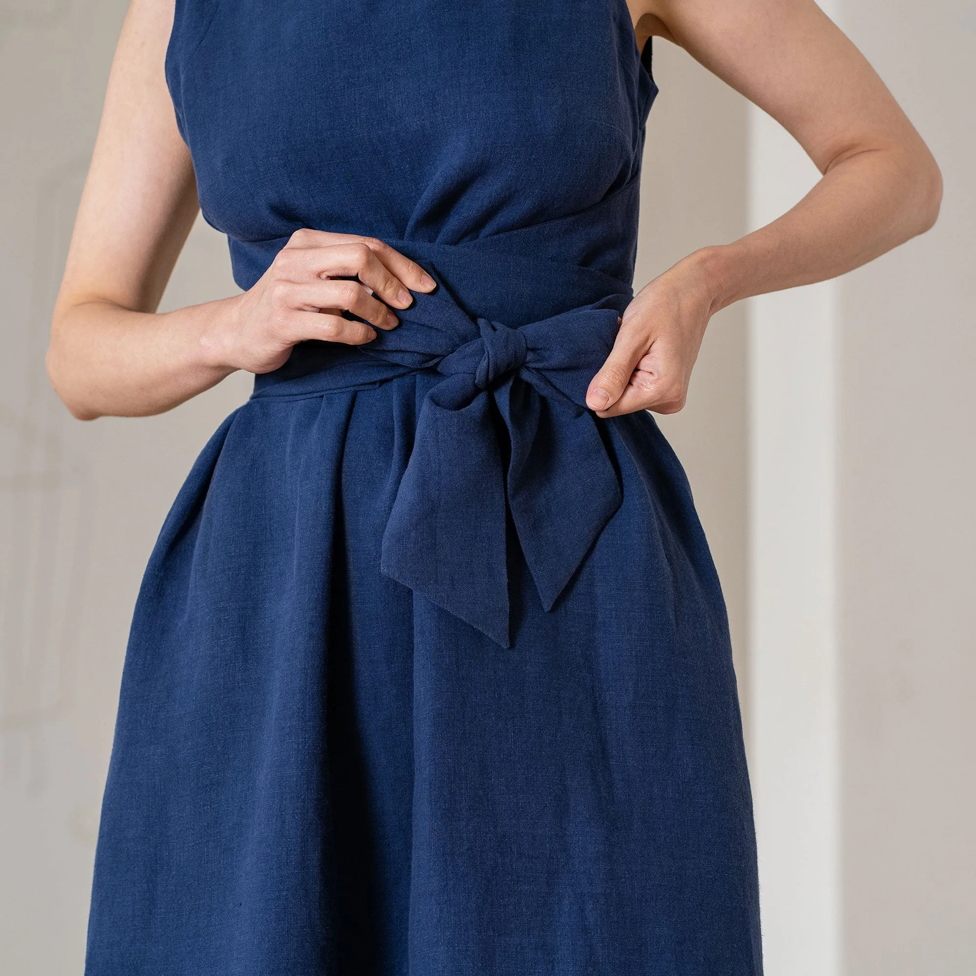 MENIQUE Sleeveless Obi Wrap 100% Linen Womens Dress Hailey