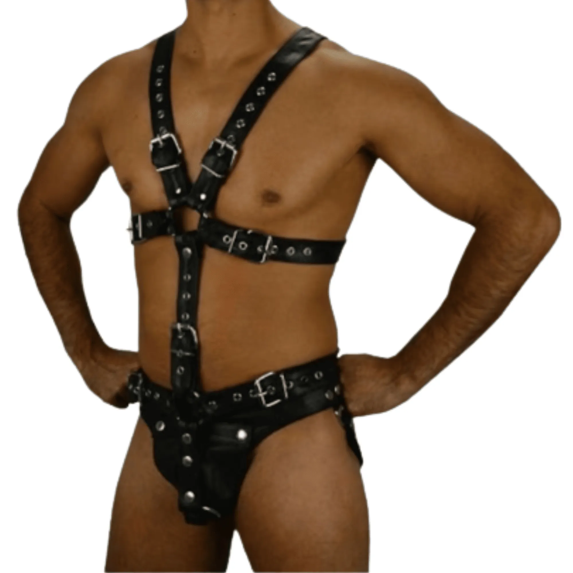 Mens Leather Body Harness with Jockstrap