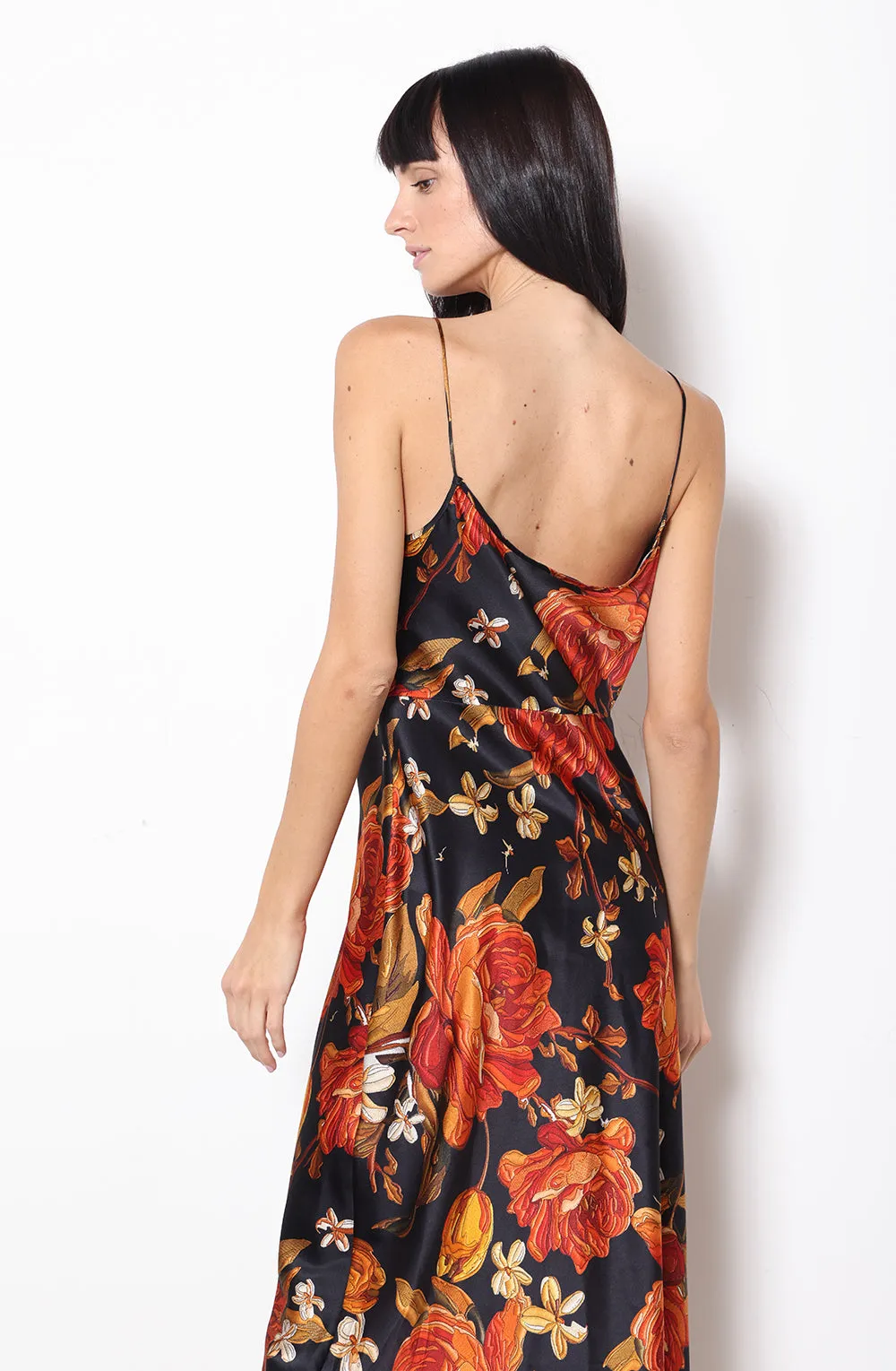 Midi Slip Dress   Embroidered Rose