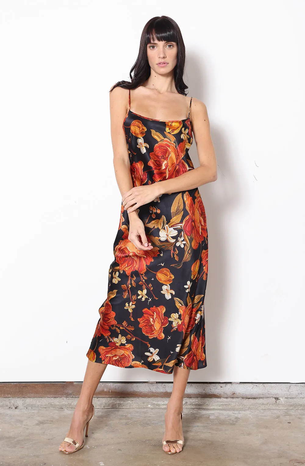 Midi Slip Dress   Embroidered Rose