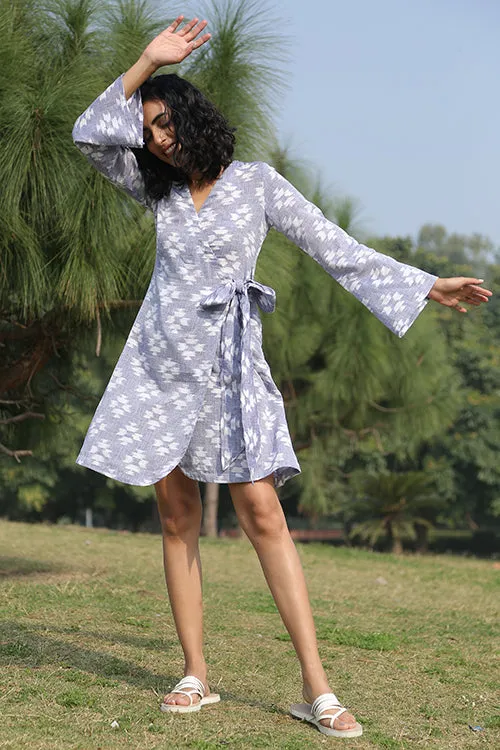 Okhai 'Monsoon' Handloom Cotton Ikkat Wrap Dress | Rescue