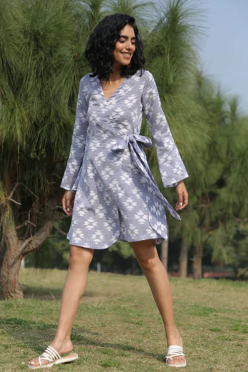 Okhai 'Monsoon' Handloom Cotton Ikkat Wrap Dress | Rescue