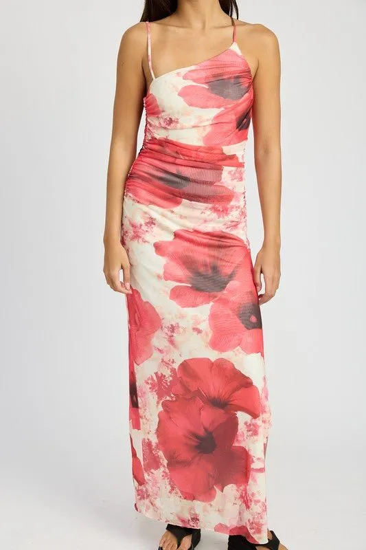 One Shoulder Floral Maxi Dress