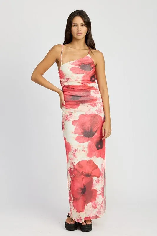 One Shoulder Floral Maxi Dress