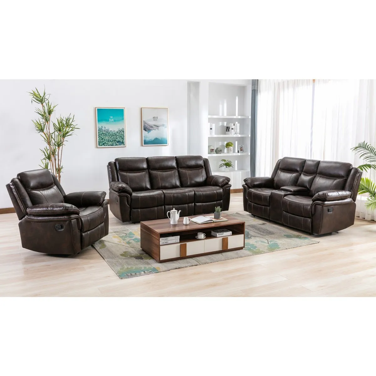 Peabody Brown Reclining Loveseat with Center Console