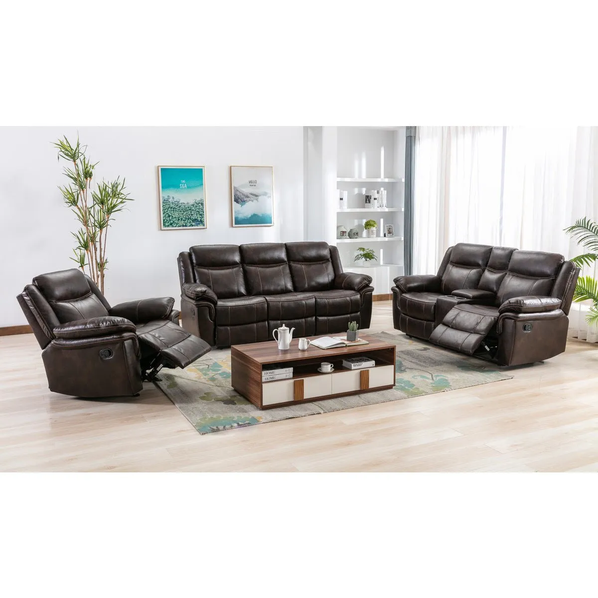 Peabody Brown Reclining Loveseat with Center Console