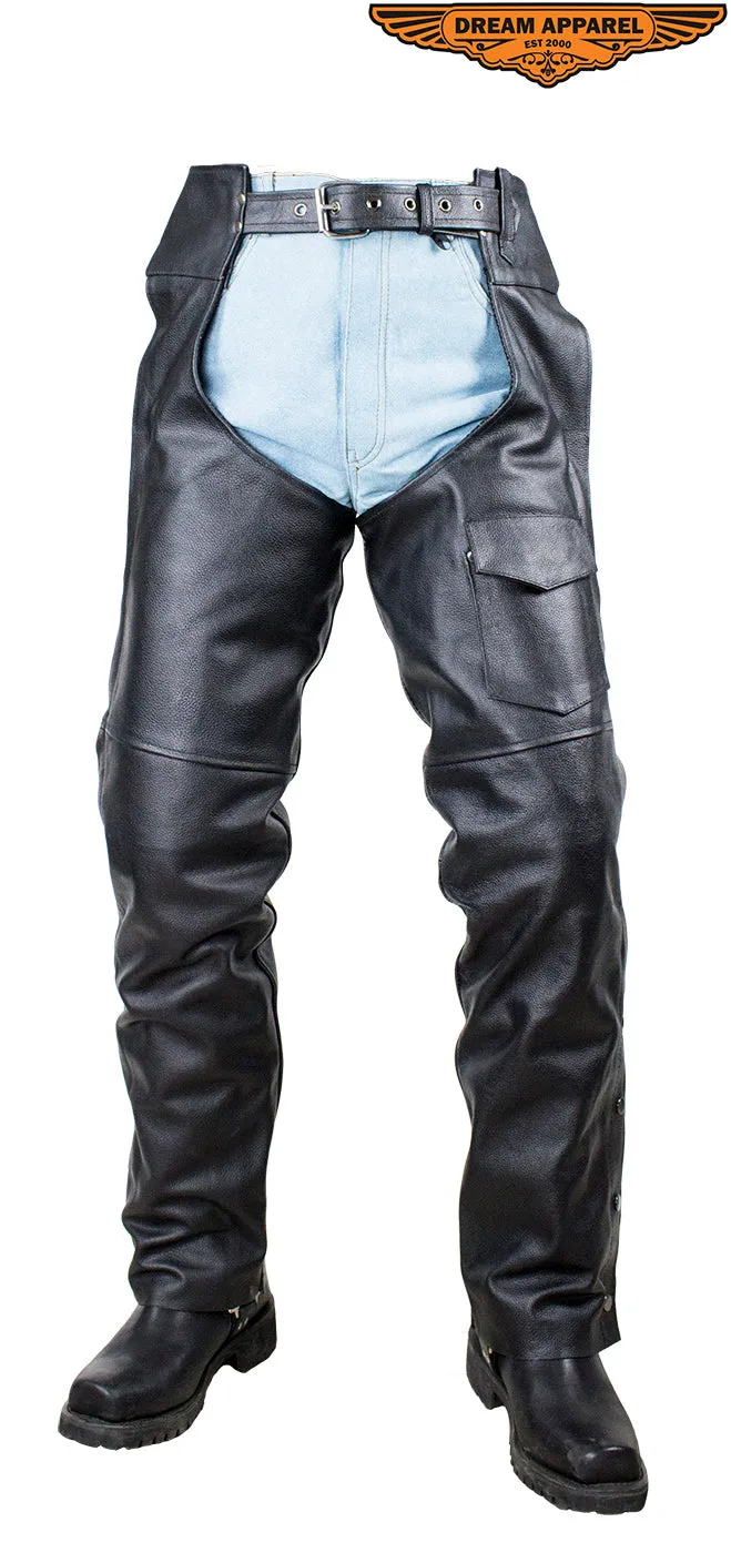 Plain Black Naked Cowhide Leather Chaps