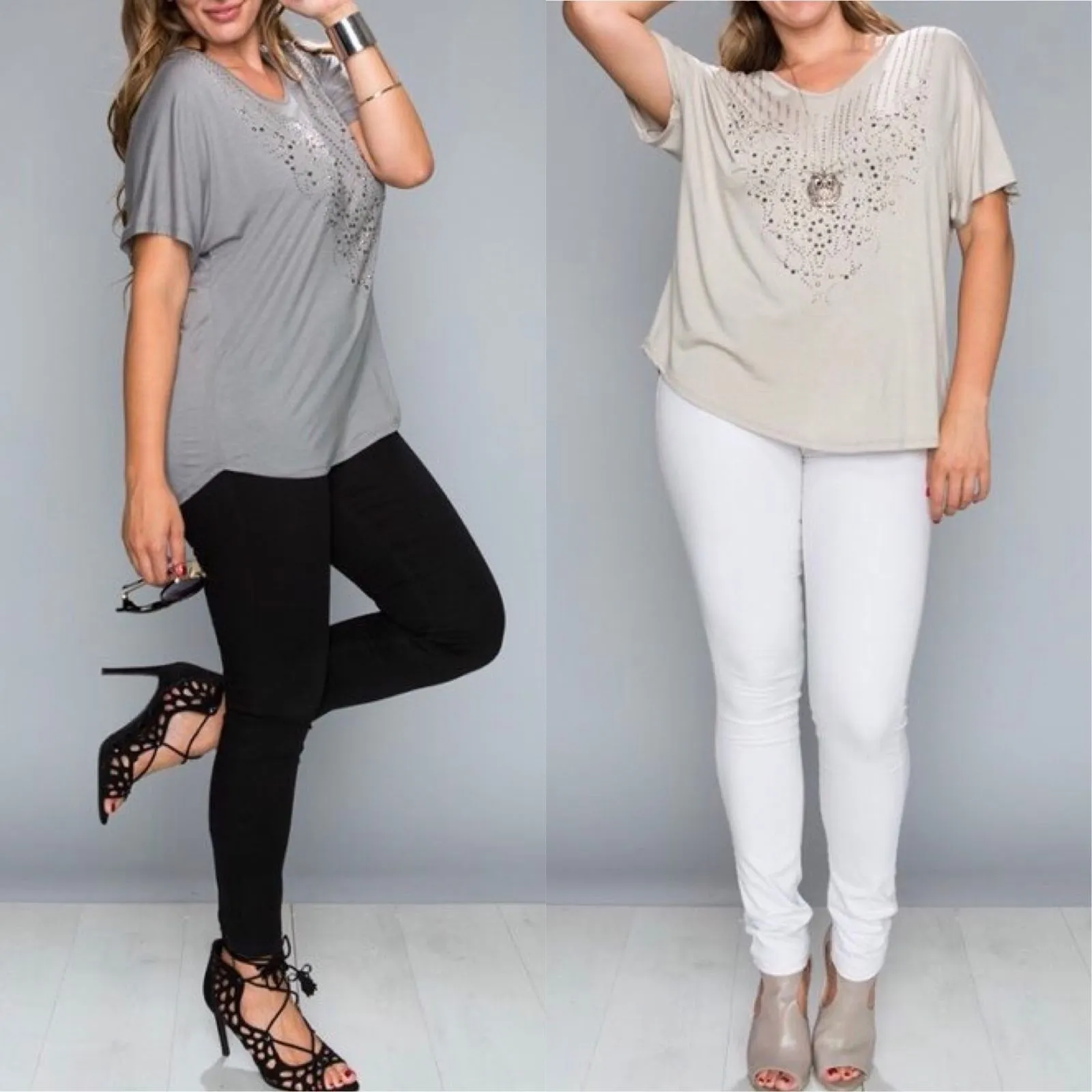 Plus VOCAL Rhinestone Shirt Sleeve Embellished Sparkling Top Blouse