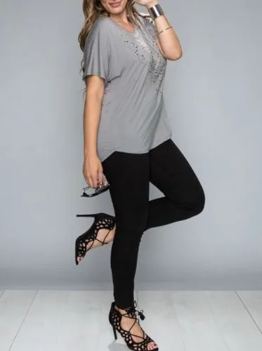 Plus VOCAL Rhinestone Shirt Sleeve Embellished Sparkling Top Blouse