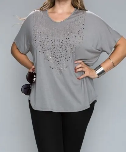 Plus VOCAL Rhinestone Shirt Sleeve Embellished Sparkling Top Blouse