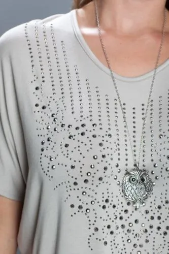 Plus VOCAL Rhinestone Shirt Sleeve Embellished Sparkling Top Blouse