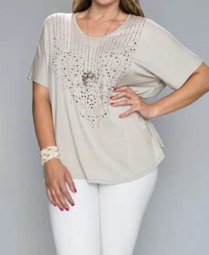 Plus VOCAL Rhinestone Shirt Sleeve Embellished Sparkling Top Blouse