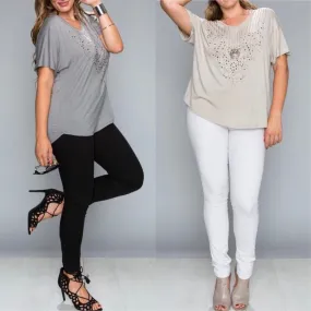 Plus VOCAL Rhinestone Shirt Sleeve Embellished Sparkling Top Blouse