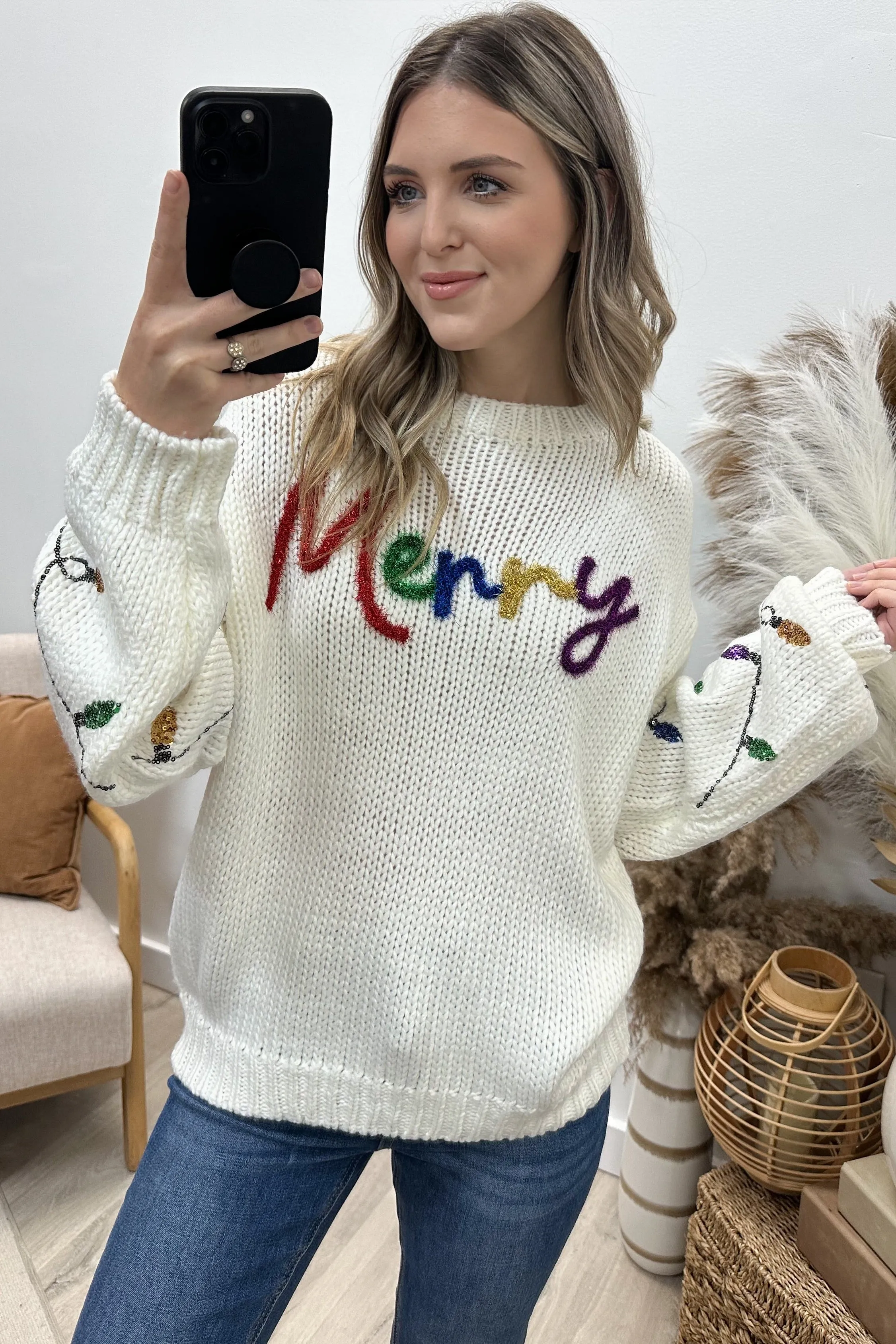 "You Make Me Merry" Sweater (White)