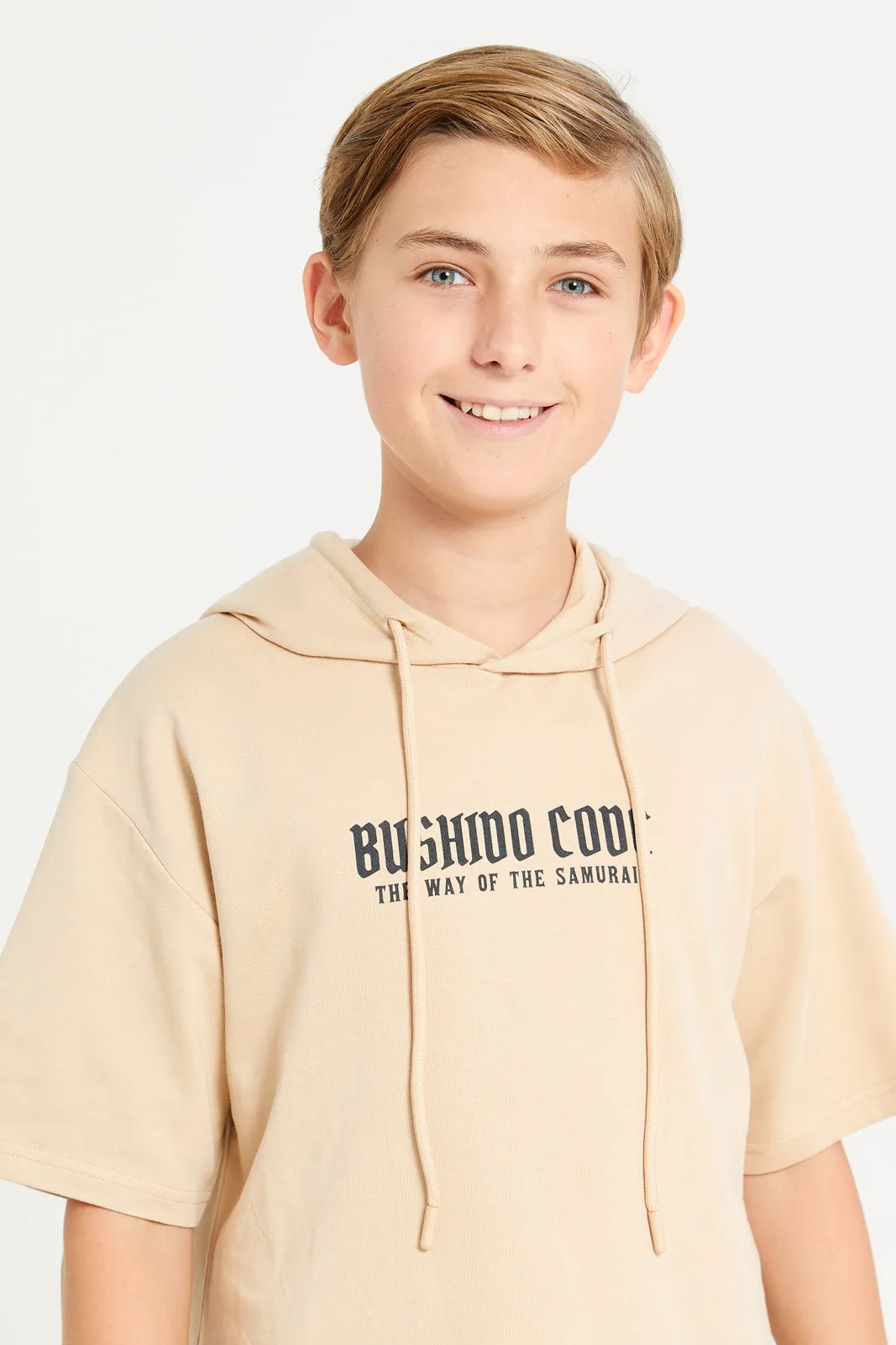 Senior Boys Beige Hooded T-Shirt