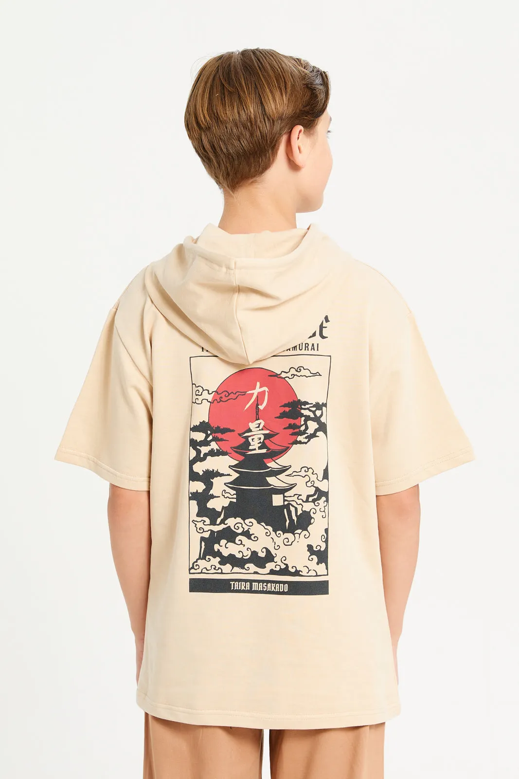 Senior Boys Beige Hooded T-Shirt