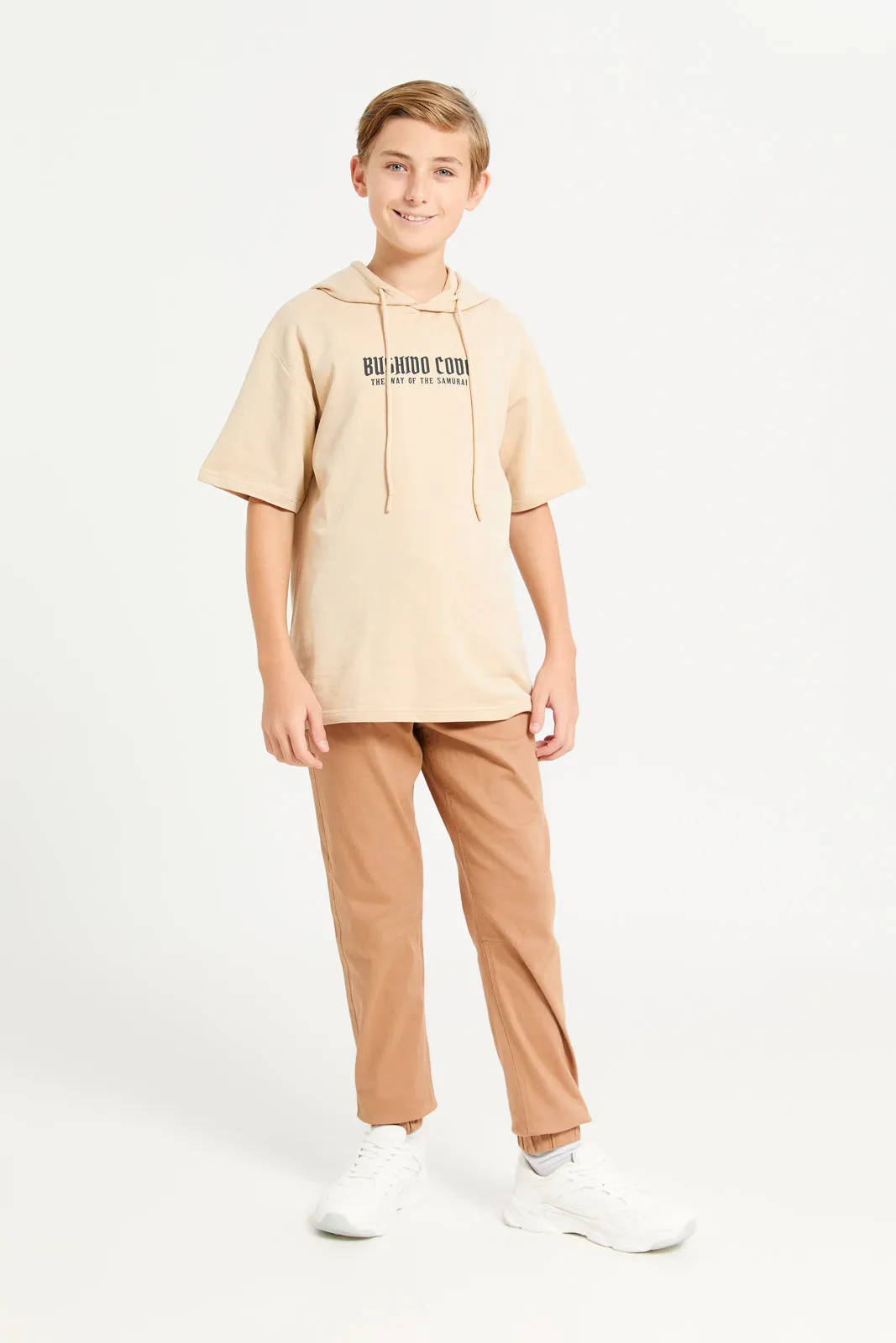 Senior Boys Beige Hooded T-Shirt