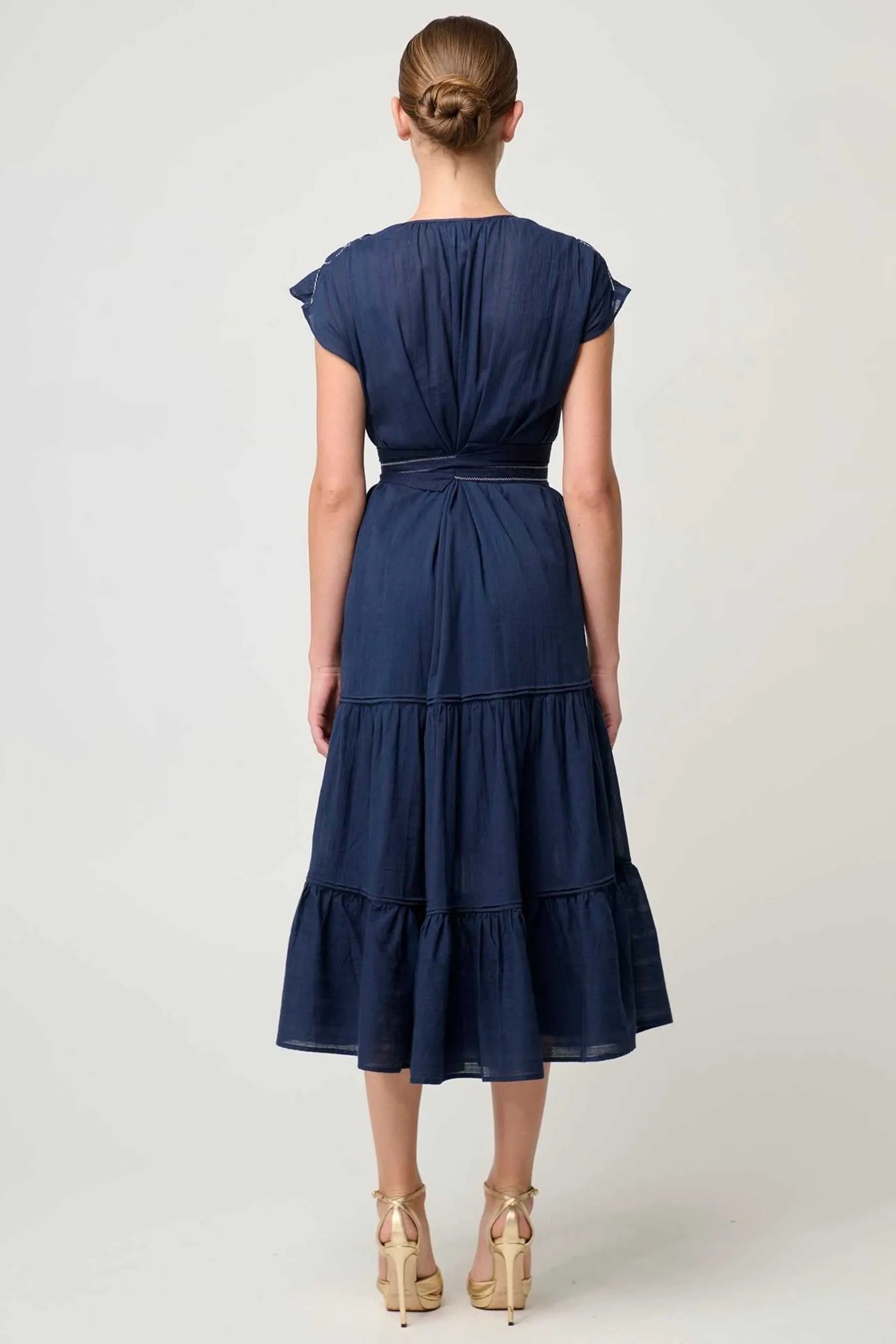 St Lucia Smocked Flutter Sleeve Maxi | Ink