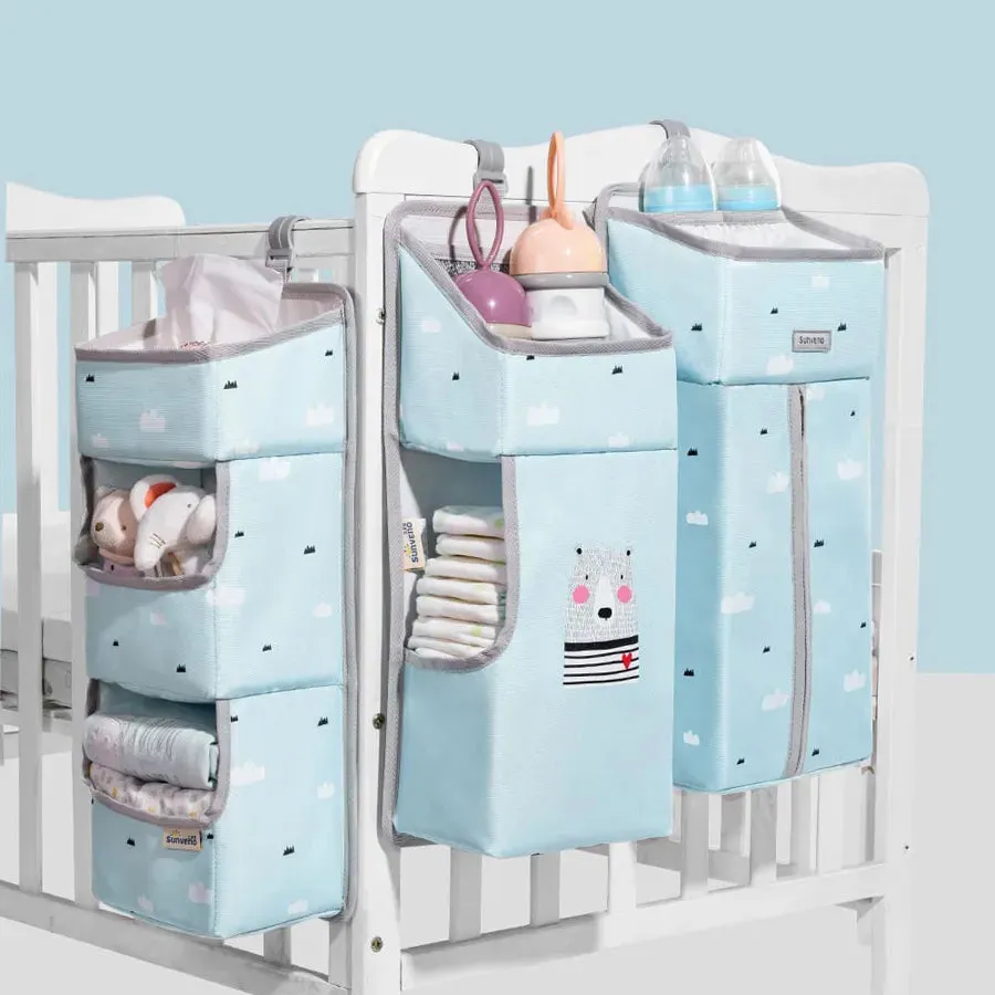Sunveno Baby Bedside Portable Crib Organizer (Blue)
