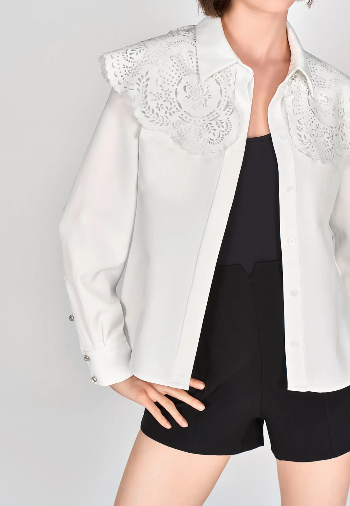 White Lace Peter Pan Collar Shirt