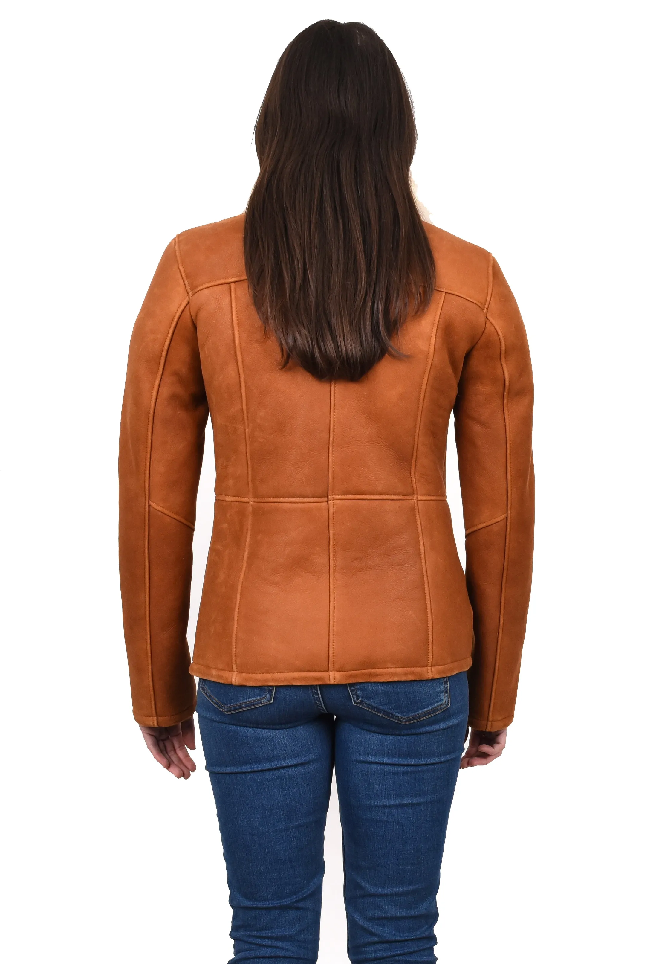 Women's Real Sheepskin Shearling Jacket Classic Design Whiskey Eula