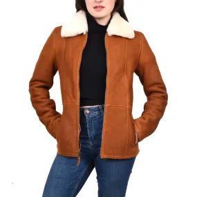 Women's Real Sheepskin Shearling Jacket Classic Design Whiskey Eula